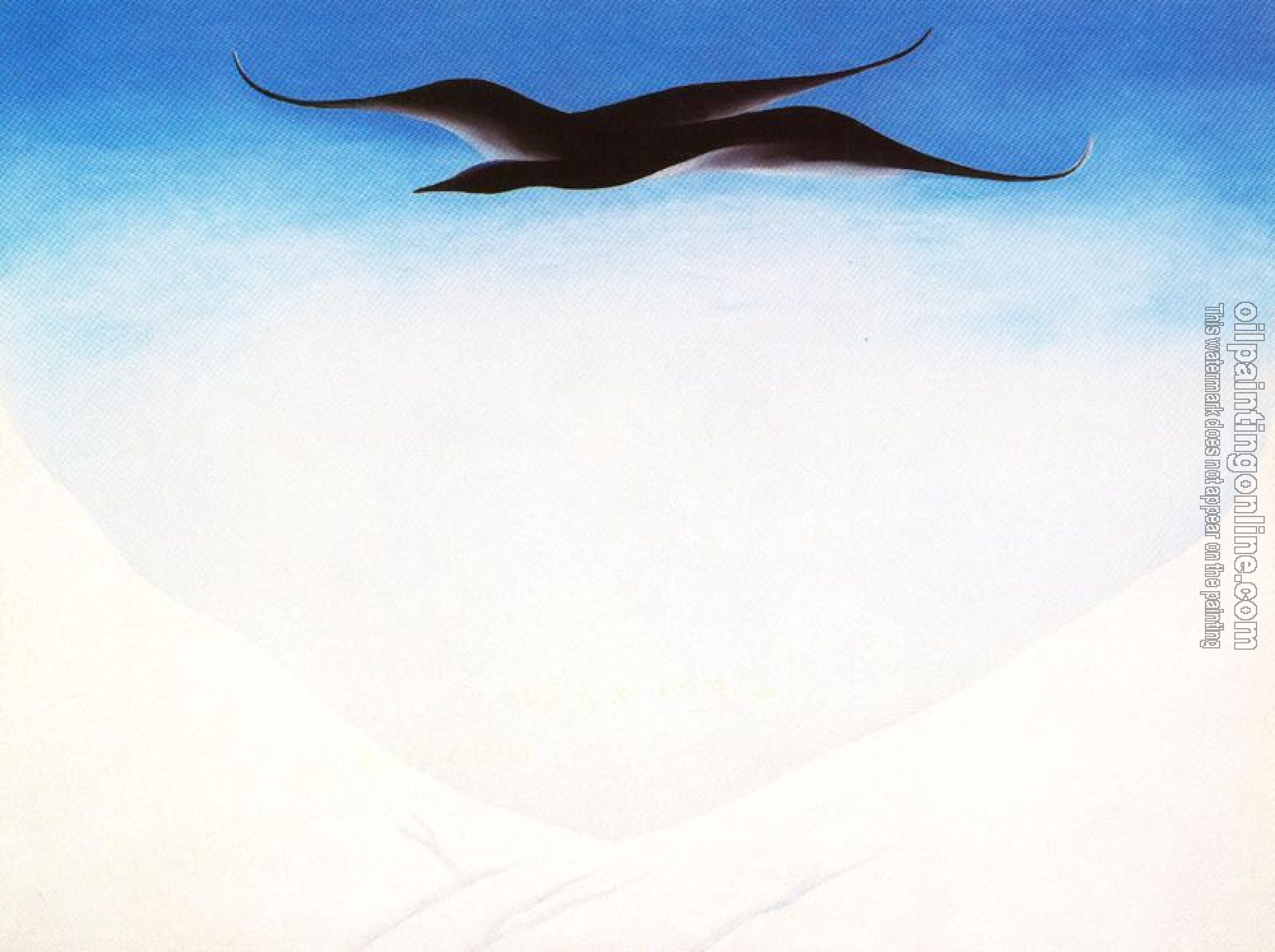 O Keeffe, Georgia - A Black Bird With Snow Covered Red Hills
